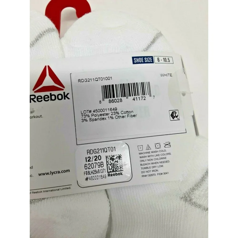 Reebok Girls Pro-Series Ankle Socks‎ 6-Pack Size Small Fits Shoe Size 6 - 10.5